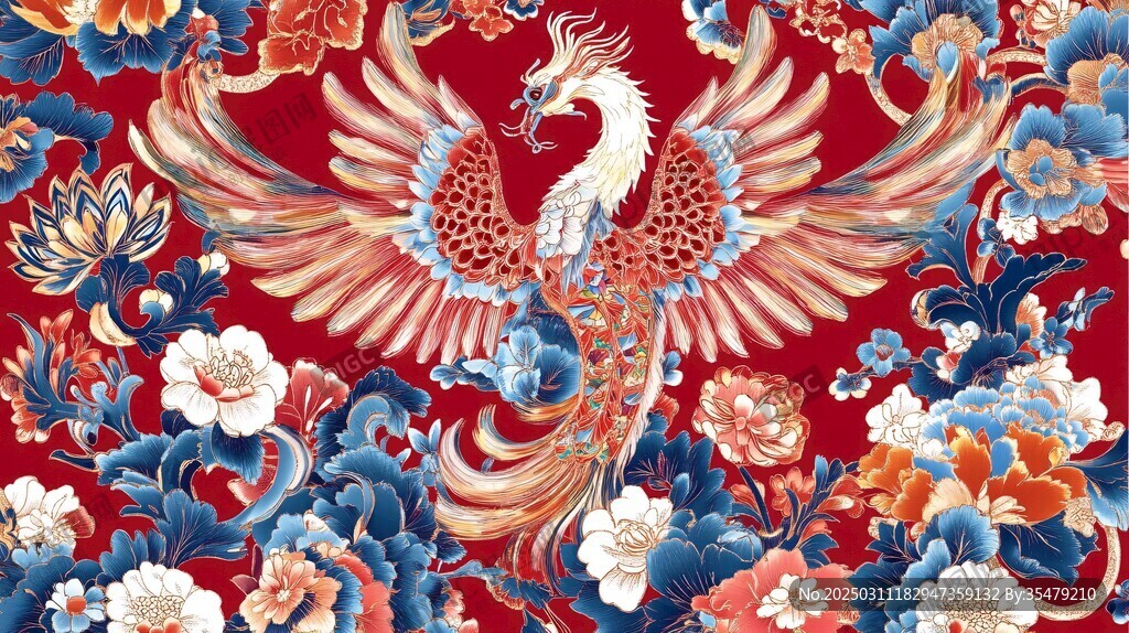 紅色鳳凰與花卉圖案
