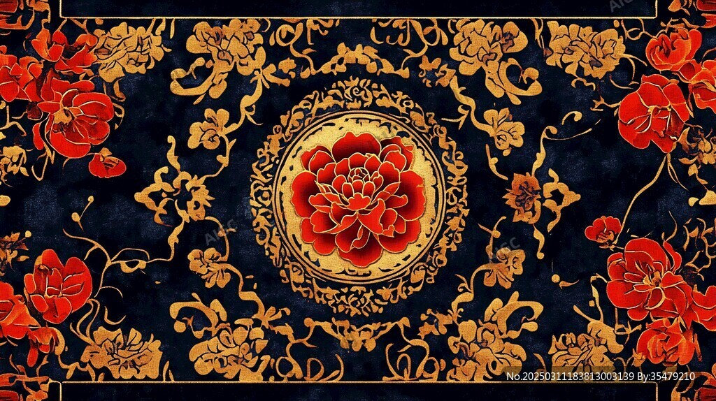 金色花紋藍色背景