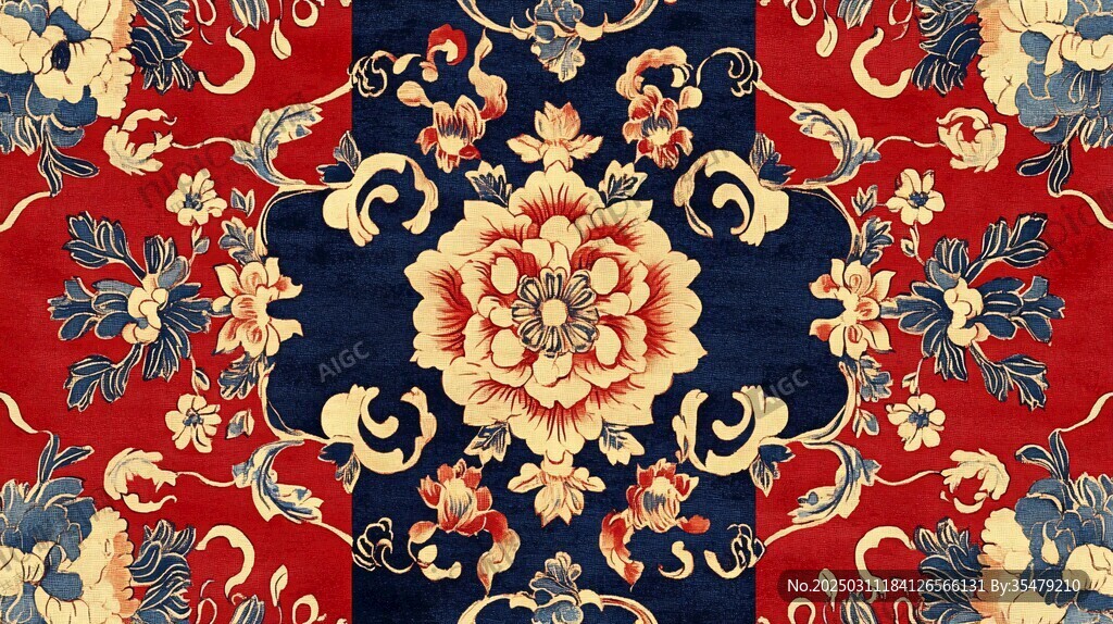 紅藍(lán)花卉圖案地毯