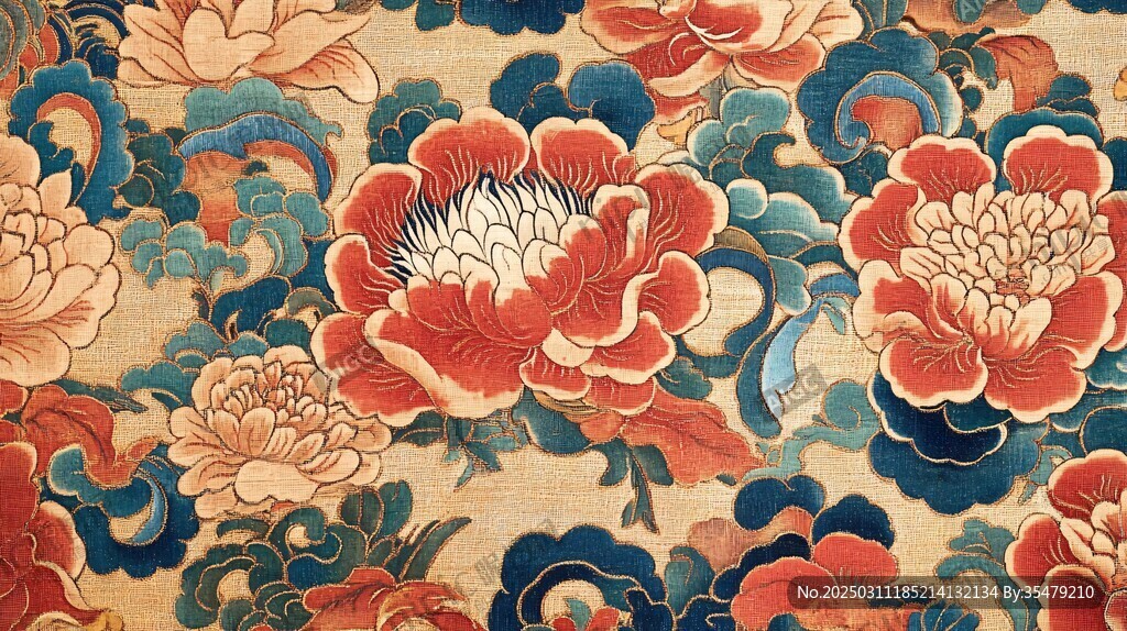 復(fù)古花卉圖案織物