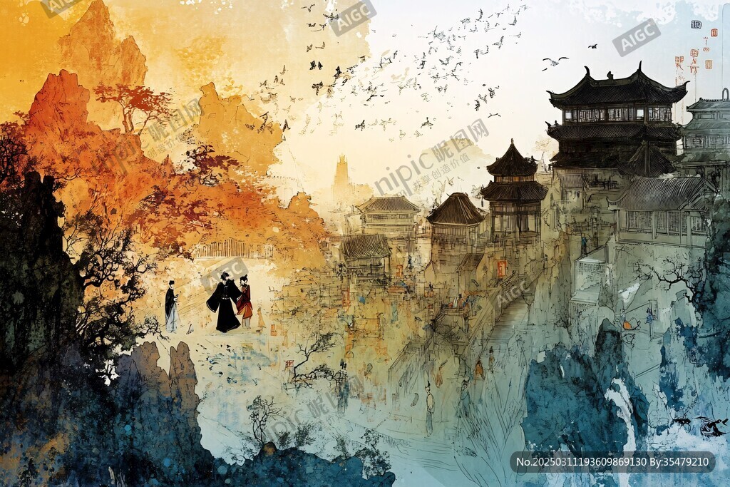 古風(fēng)城市風(fēng)景畫