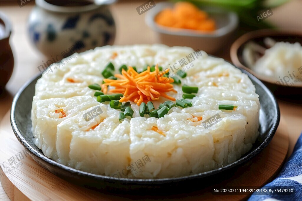 白米飯蛋糕 胡蘿卜 蔥花點綴