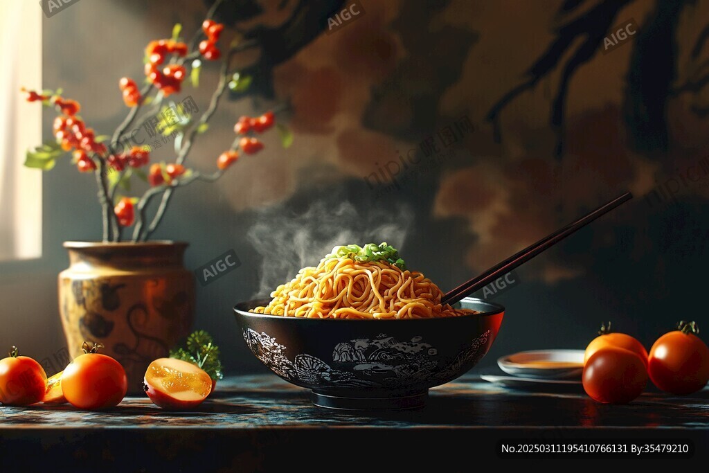 熱氣騰騰的面條碗