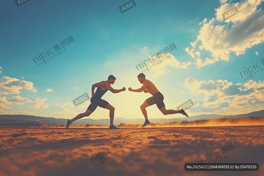 兩人在日落時(shí)分的戶外跑步