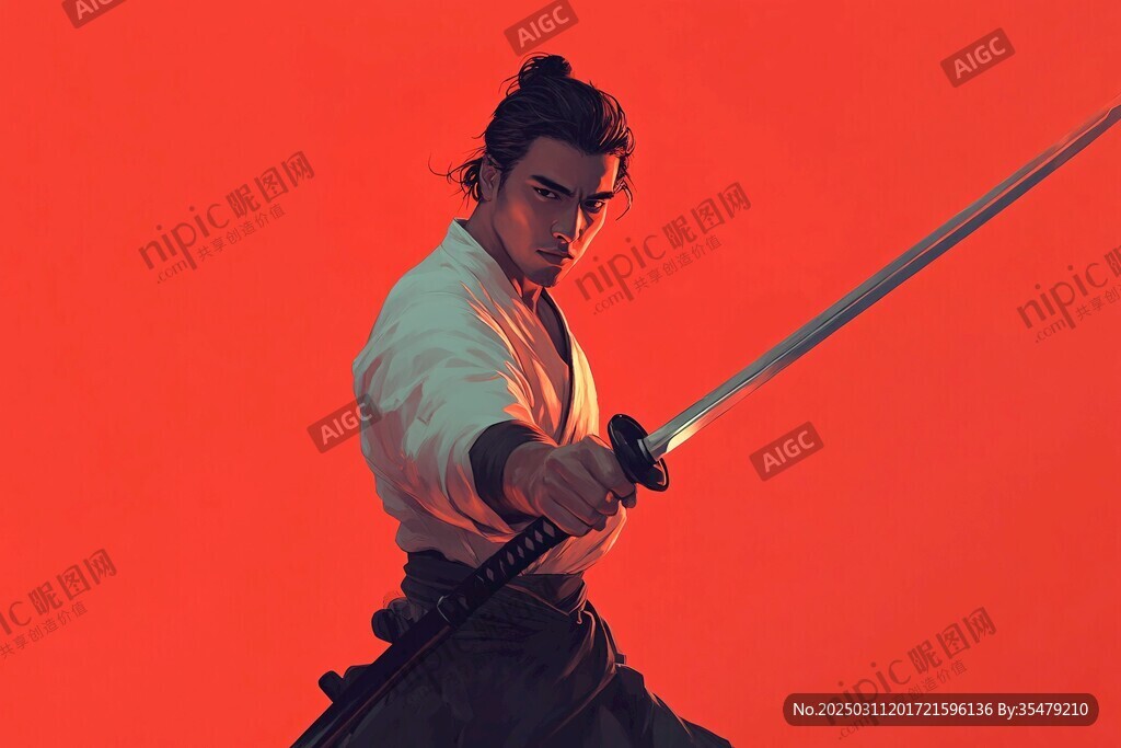 紅色背景下的武士