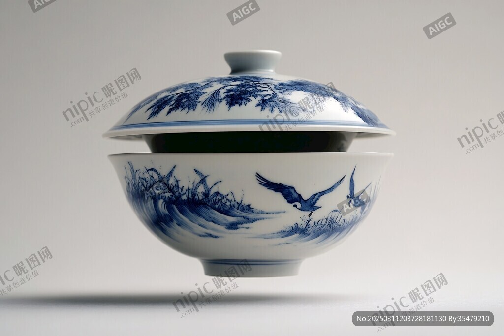 青花瓷碗與自然景觀