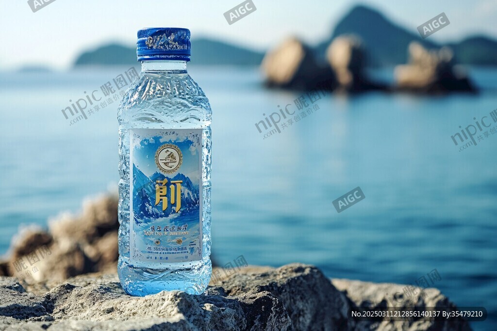 海邊礁石上的礦泉水瓶