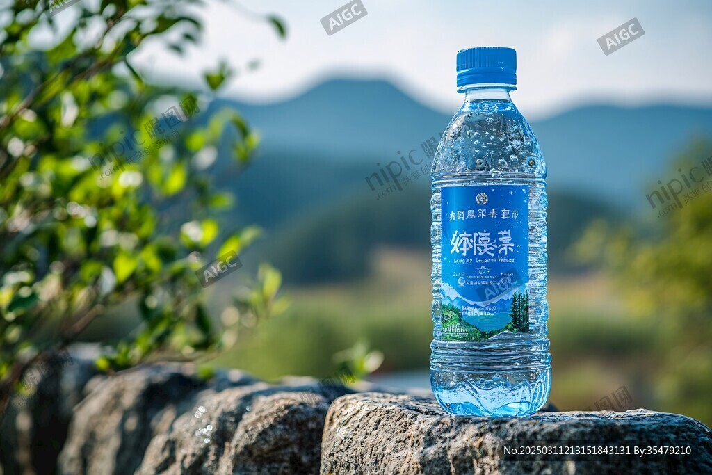 礦泉水瓶子放在石頭上