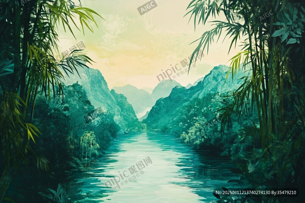 翠綠山水畫