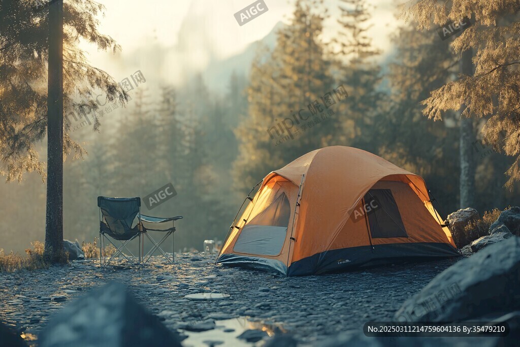 森林中的寧靜露營場景