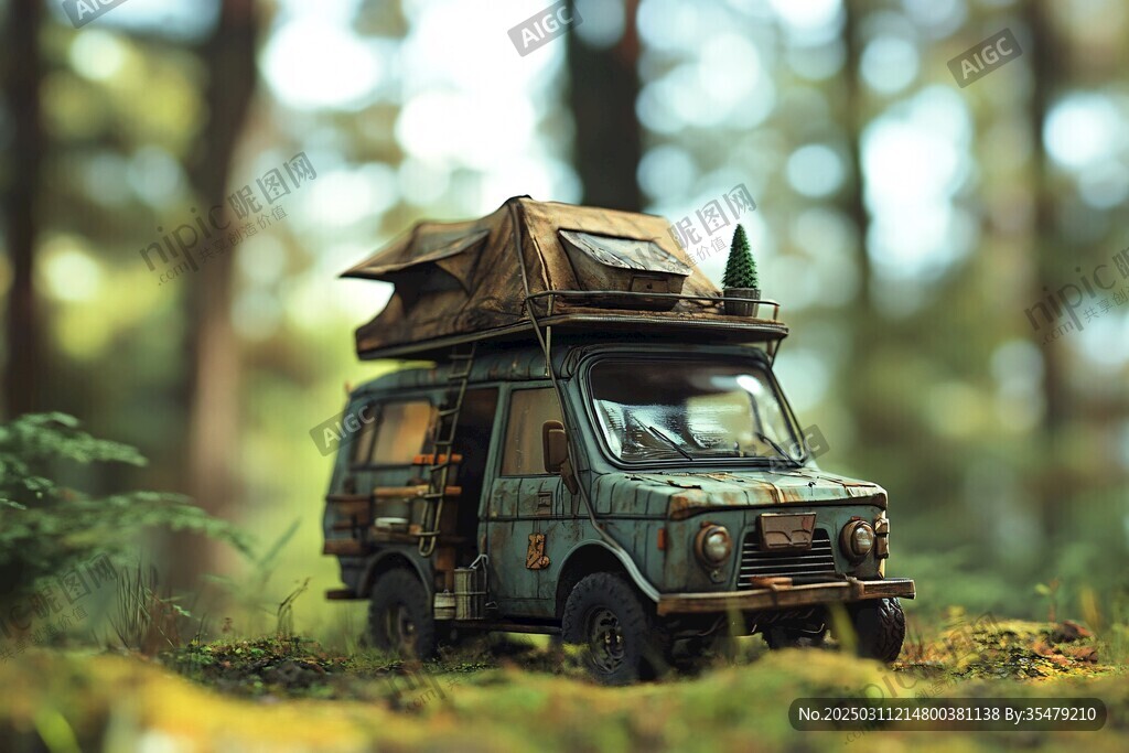 森林中的復(fù)古露營車
