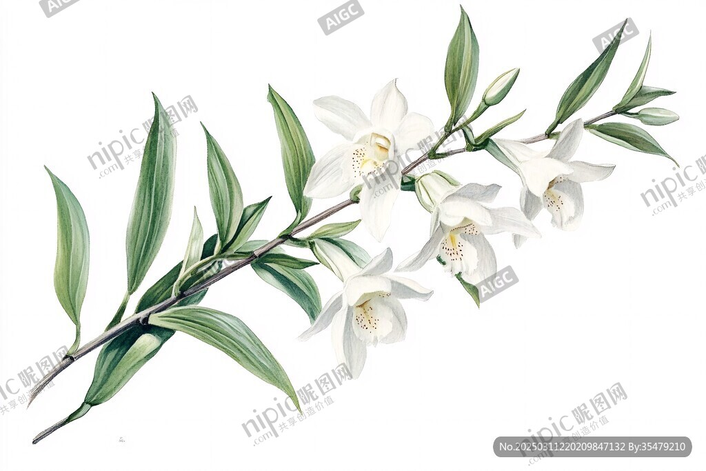 白色花卉植物插畫
