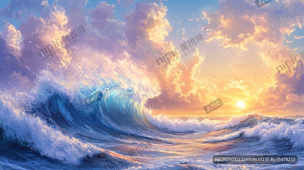 日落時分的海浪風暴