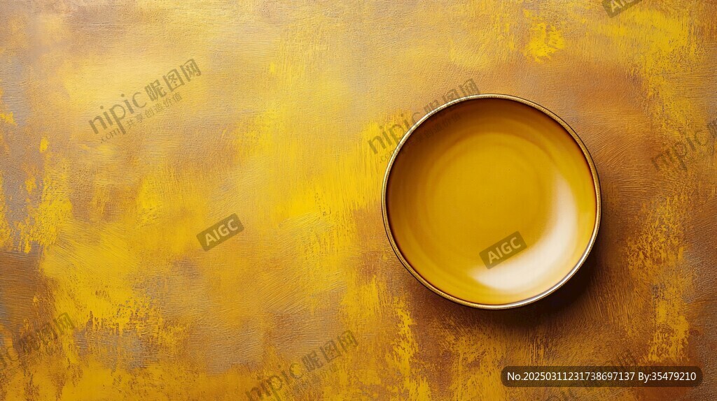 黃色陶瓷盤與紋理背景
