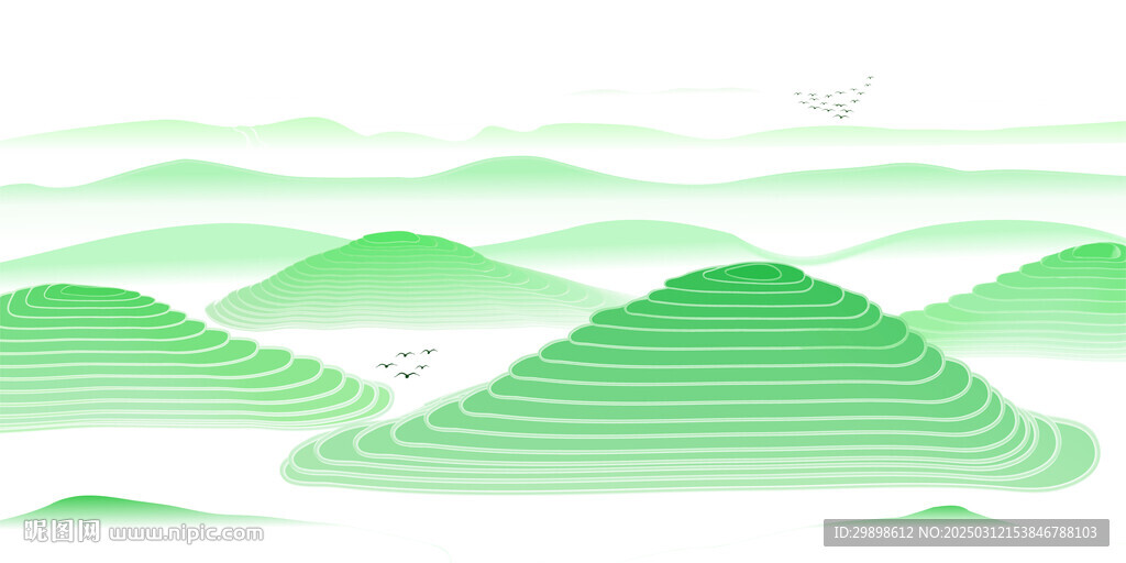 梯田茶山高山云霧綠水青山矢量圖