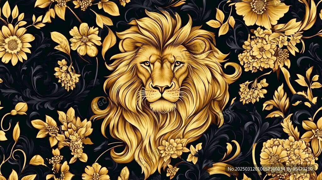 金獅與巴洛克花卉