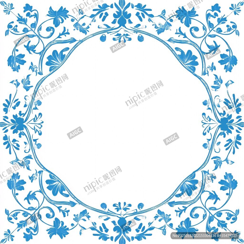 青花瓷風格的圓形框架