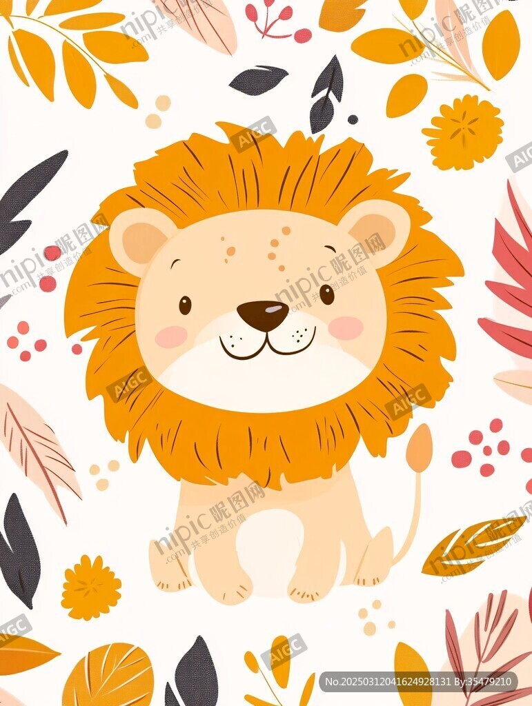 可愛的小獅子與秋葉