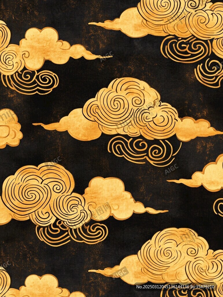 金色云紋在黑色背景上