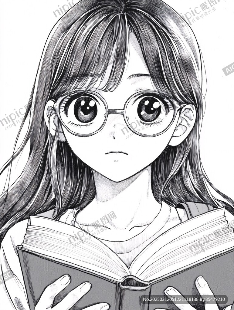 眼鏡女孩閱讀書籍