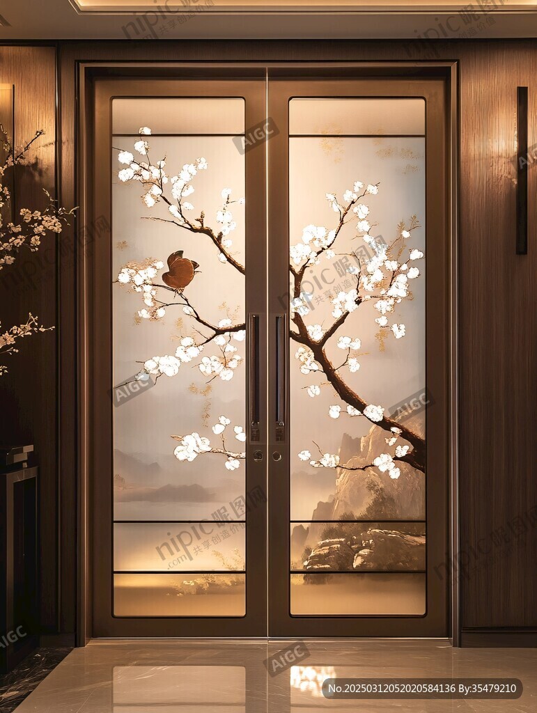 梅花圖案玻璃門