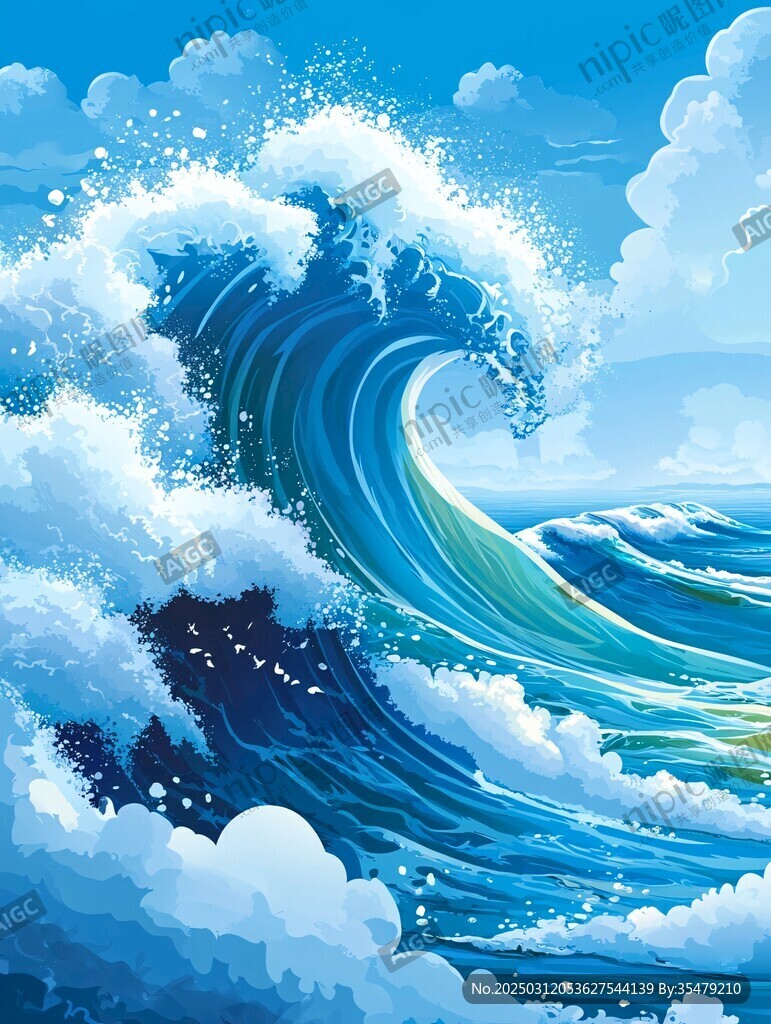 洶涌的海浪與晴朗的天空