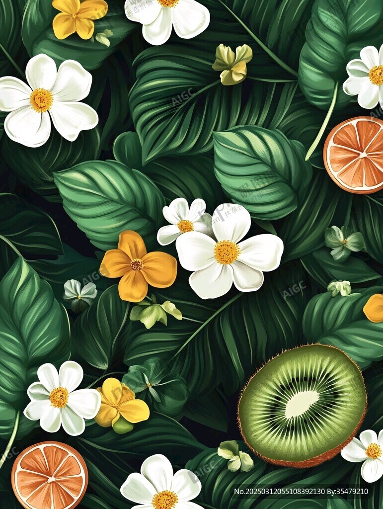 熱帶水果與花卉的活力圖案