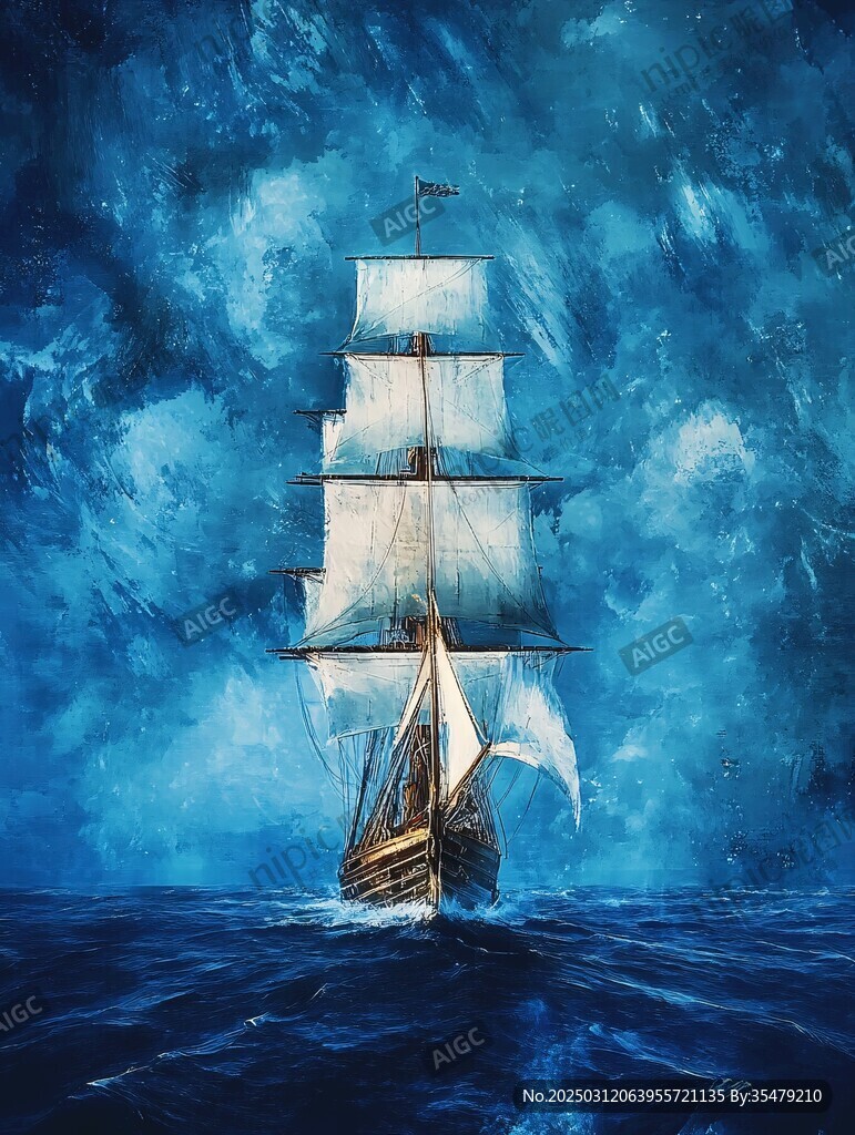 洶涌海浪中的帆船