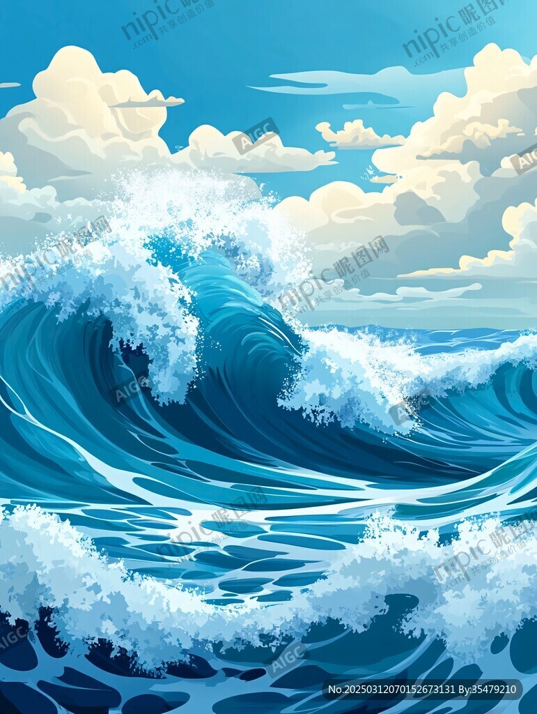 洶涌的海浪與晴朗的天空