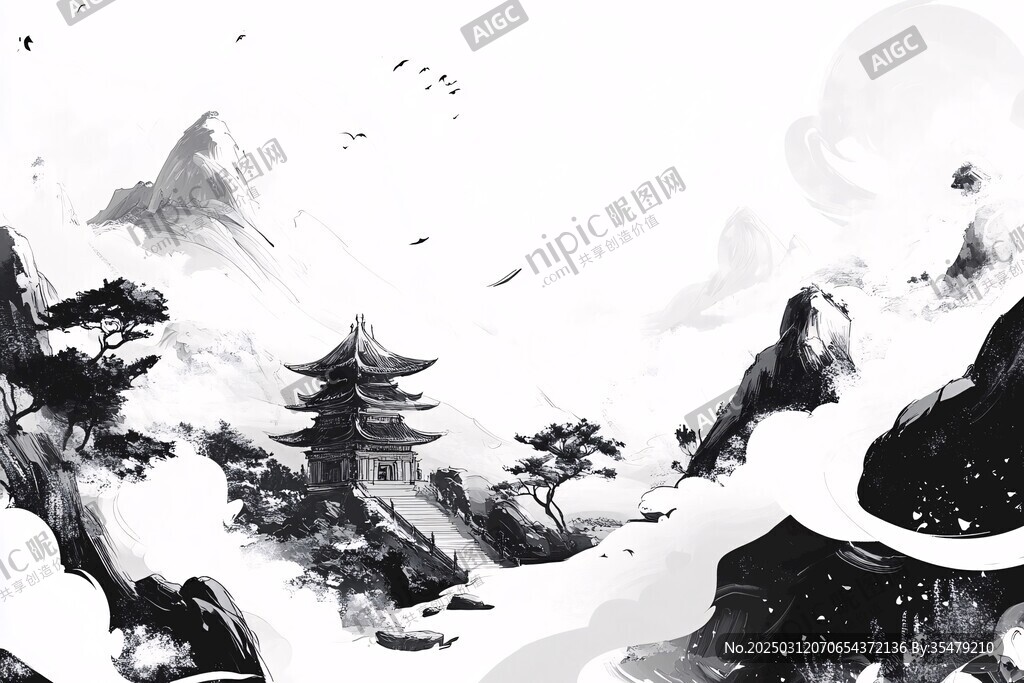 山水畫中的東方建筑