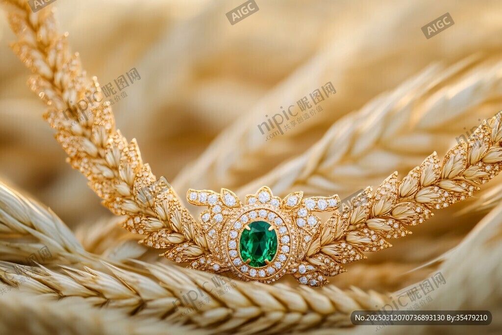 金色珠寶在麥穗上的奢華展示