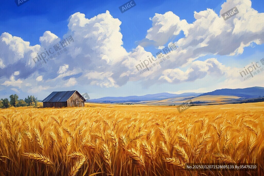 麥田與谷倉的風景