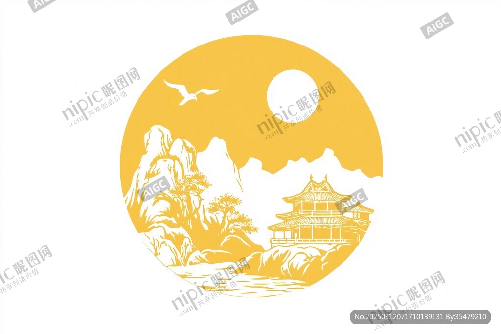 圓形山水畫風格圖標