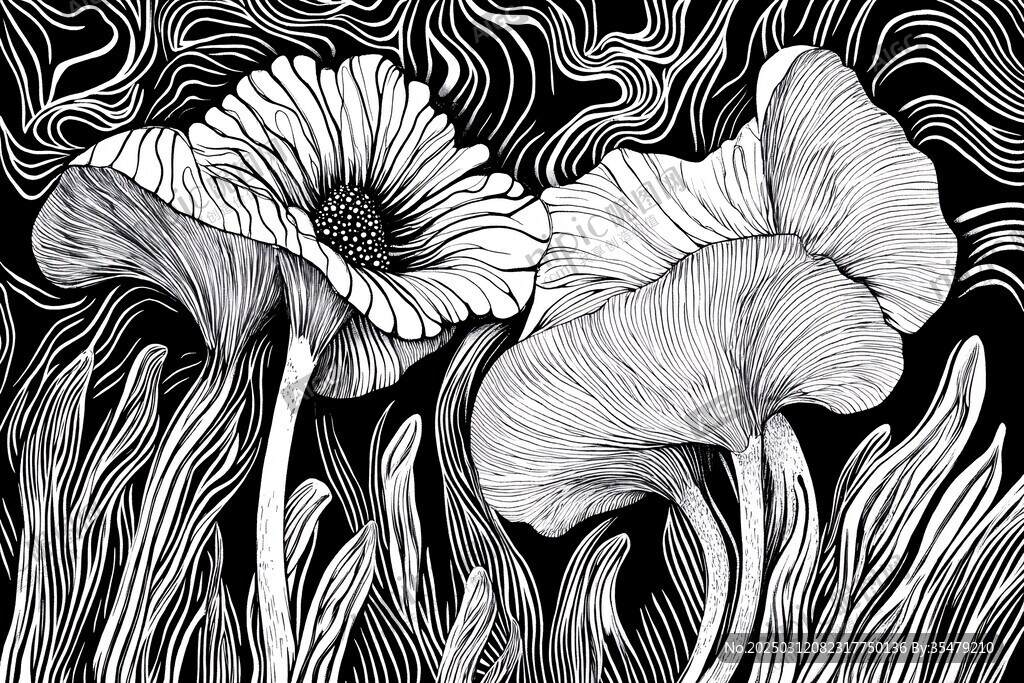 黑白花卉線條藝術