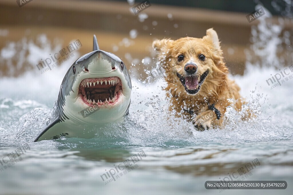 金毛犬與鯊魚玩具激烈對抗