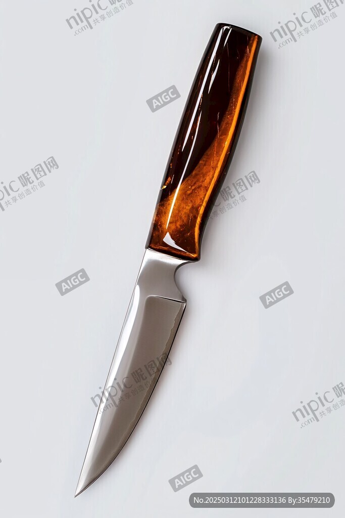 拋光后的金屬刀刃與琥珀色柄的刀具