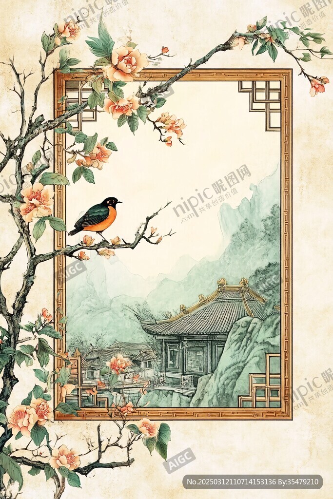 桃花鳥(niǎo)語(yǔ)山水畫(huà)