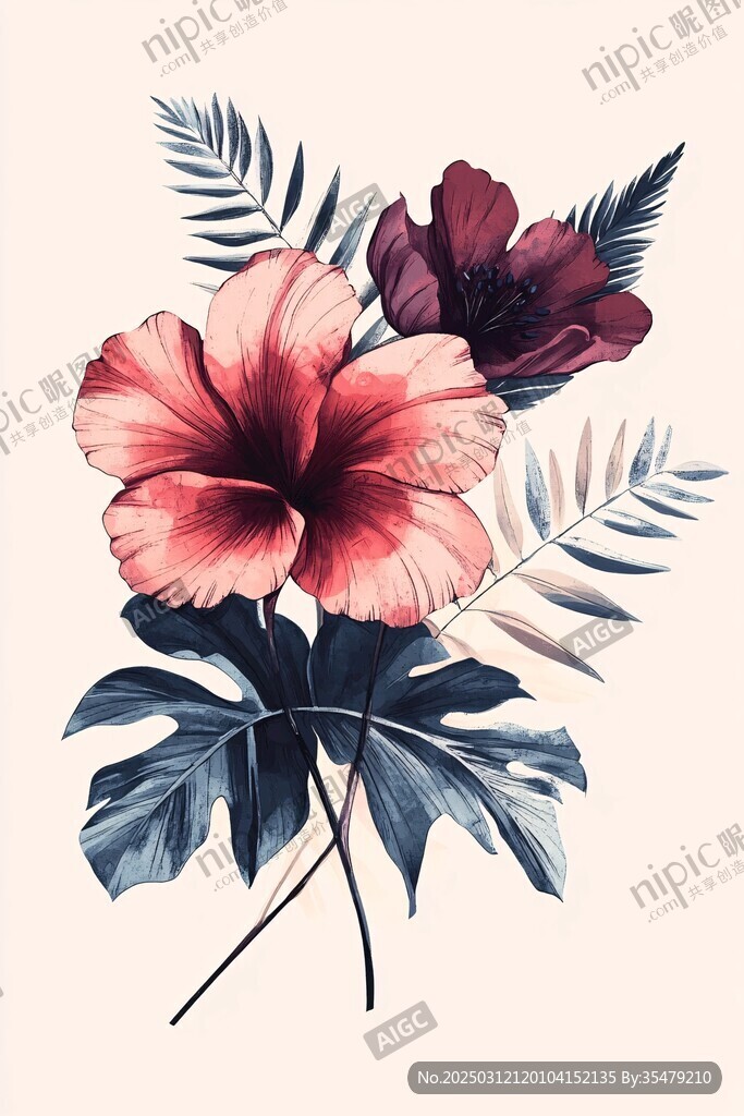 熱帶花卉與葉子