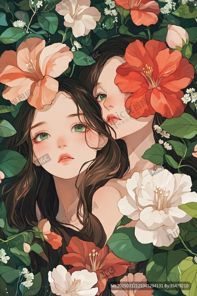花海中的兩位女孩