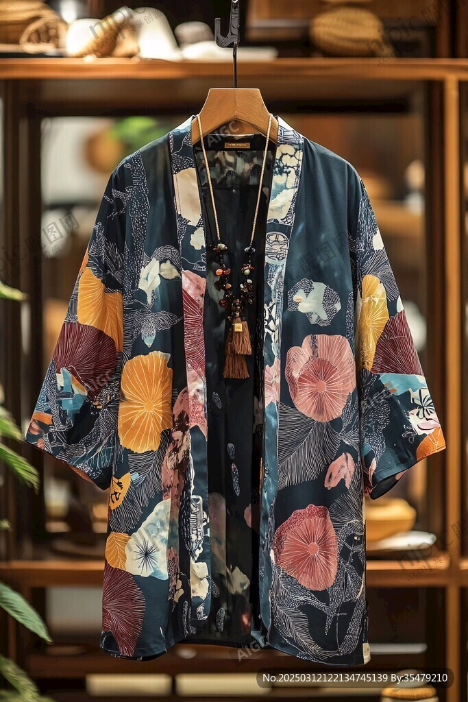 復(fù)古花卉印花和服外套