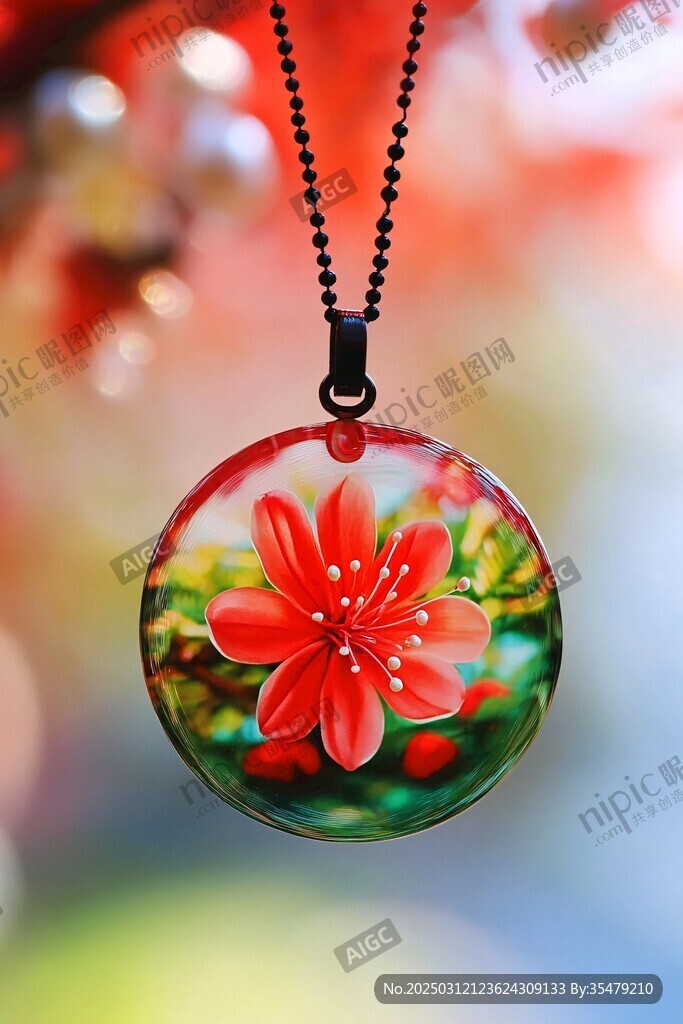 紅色花朵玻璃吊墜