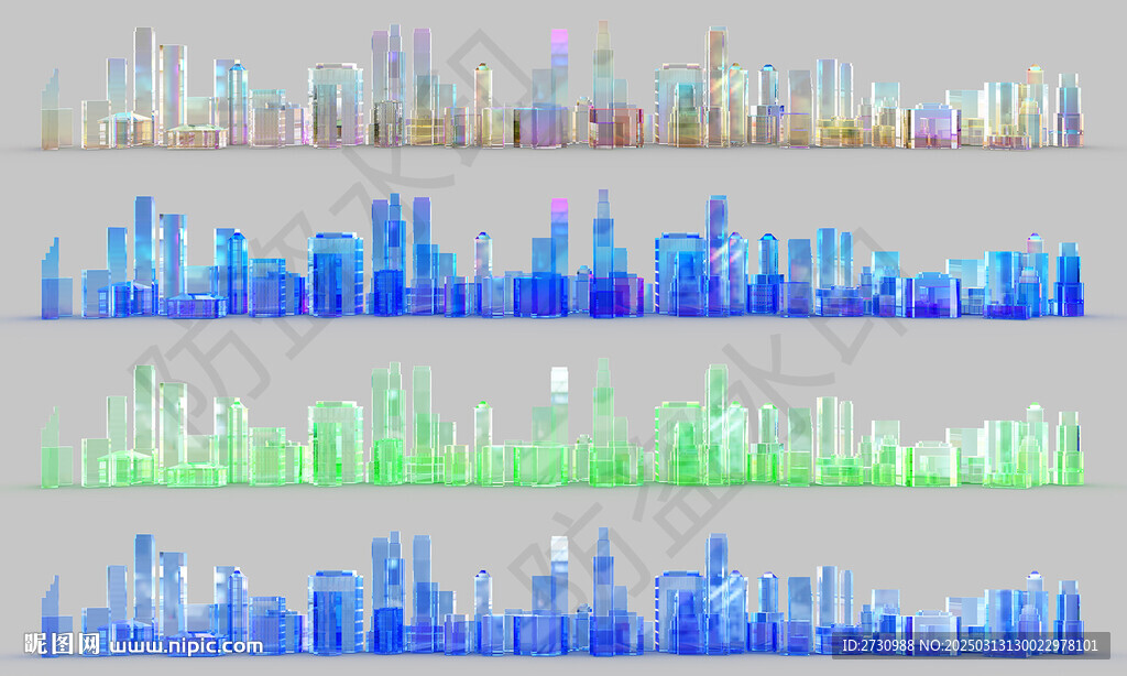 6K四色含通道水晶城市建筑