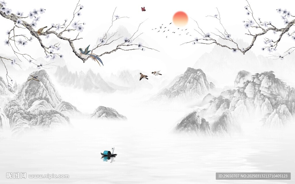 意境花鳥山水背景