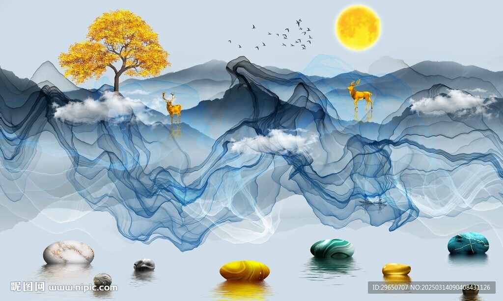 煙霧山水背景墻