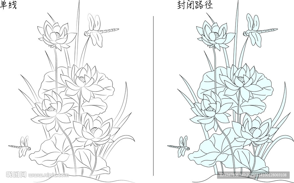 荷花與蜻蜓 矢量圖
