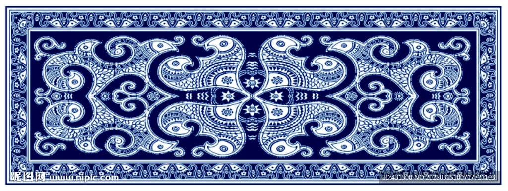 魚紋藍花蠟染