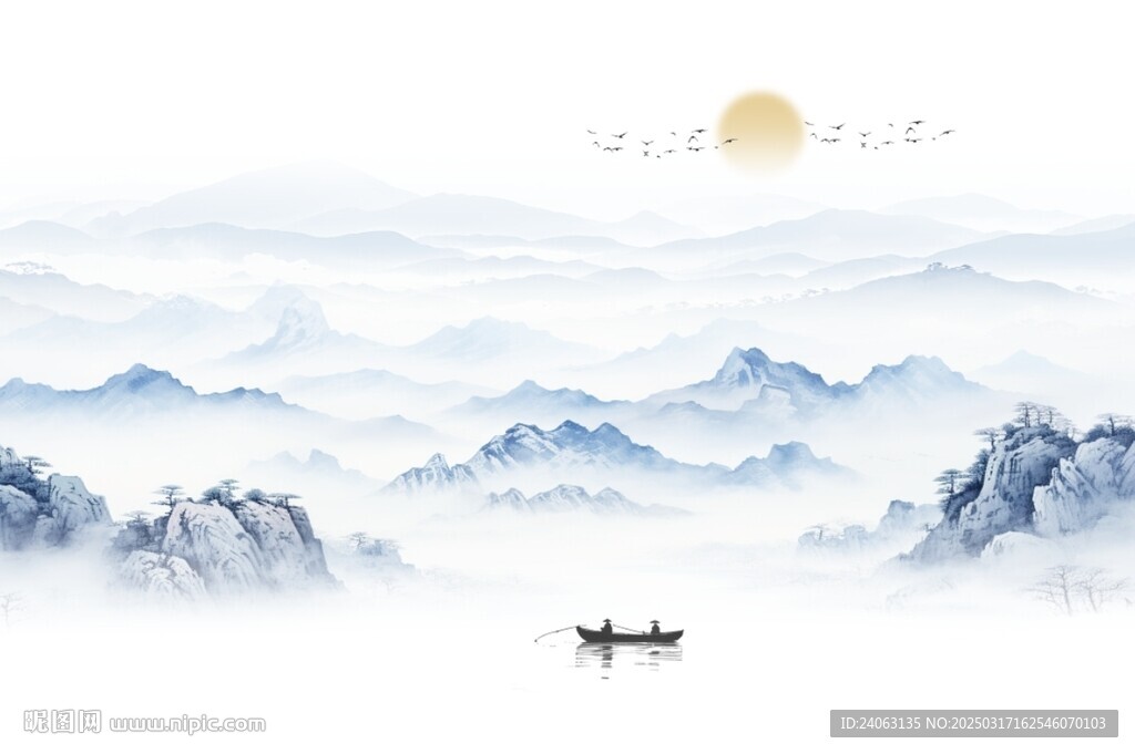 新中式屏風(fēng)山水畫