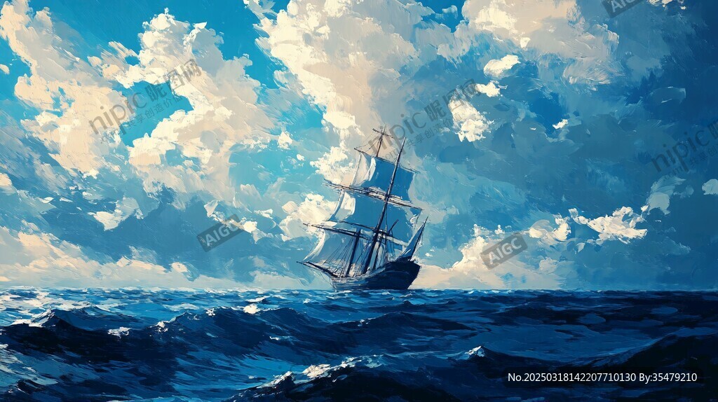 洶涌海浪中的帆船
