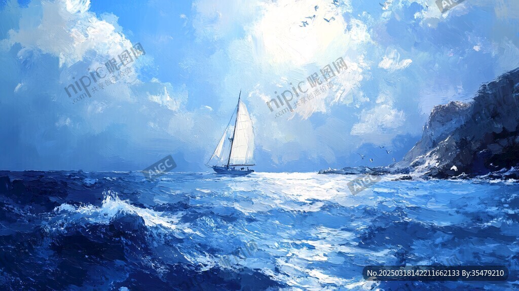 洶涌海浪中的帆船