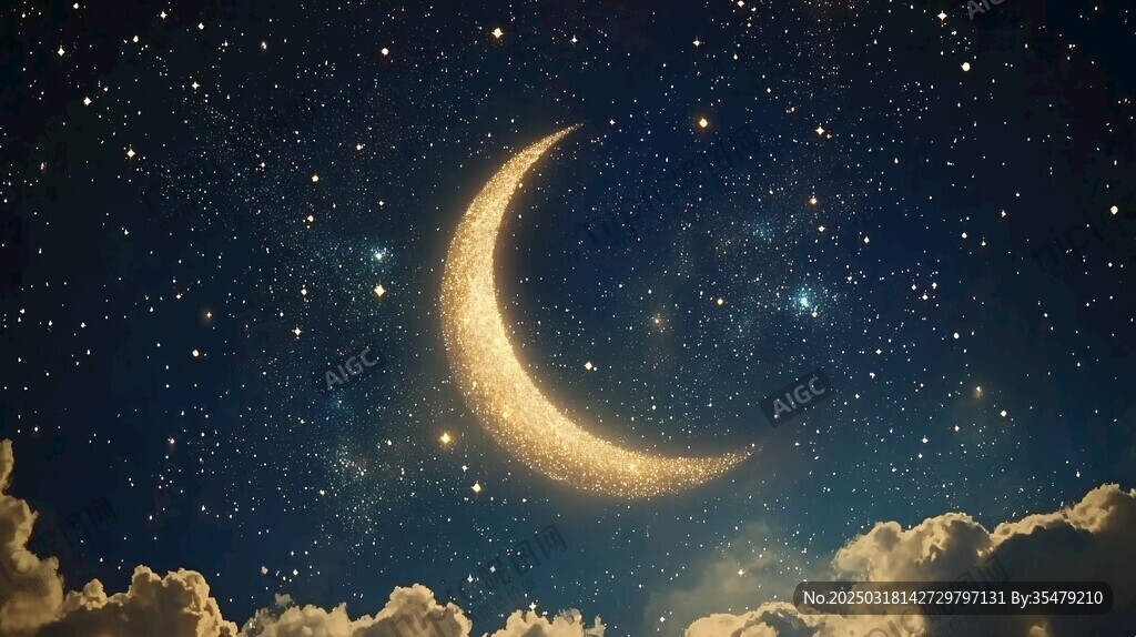 夜幕星空 金色新月閃耀